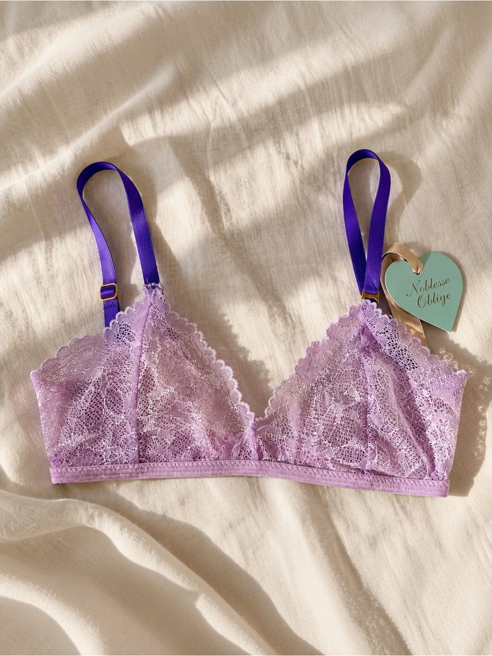 NWT Noblesse Oblige Pop Lavender Lace Bralette Purple Straps Sz Small